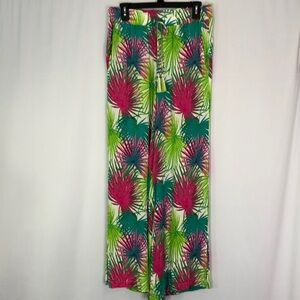 ROSE + OLIVE Tropical Print Wide Leg Coverup Beach Crinkle Fabric Pants Size L